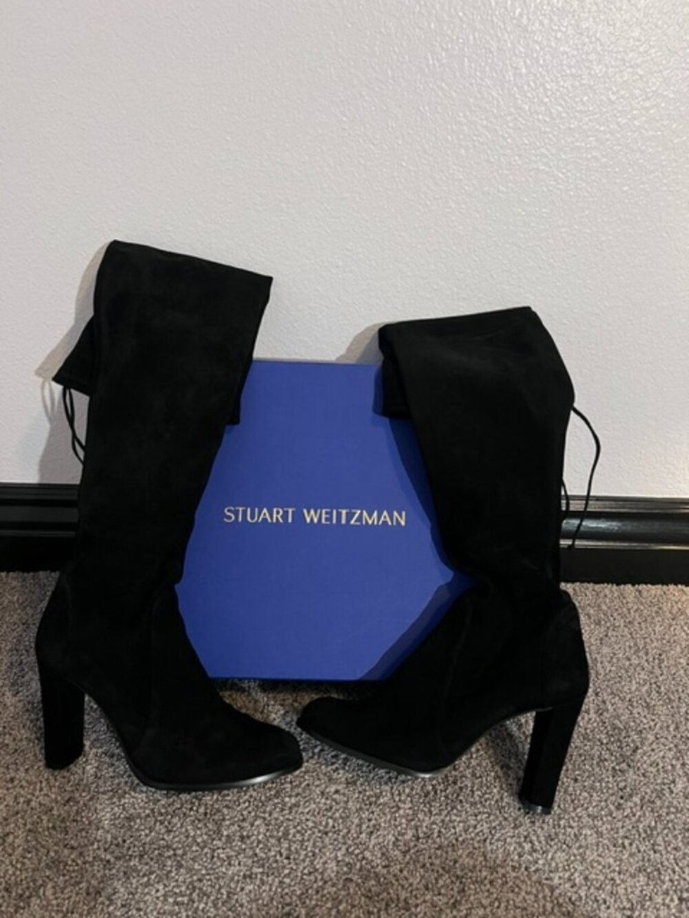 New Stuart Weitzman Highland Suede Over-the-Knee Womens Black Boots Sz 9